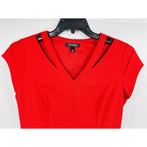 Roz & Ali Dress Women’s Sz M Red Cap Sleeve Fit And‎ Flare A line Solid Casual - Picture 3 of 11